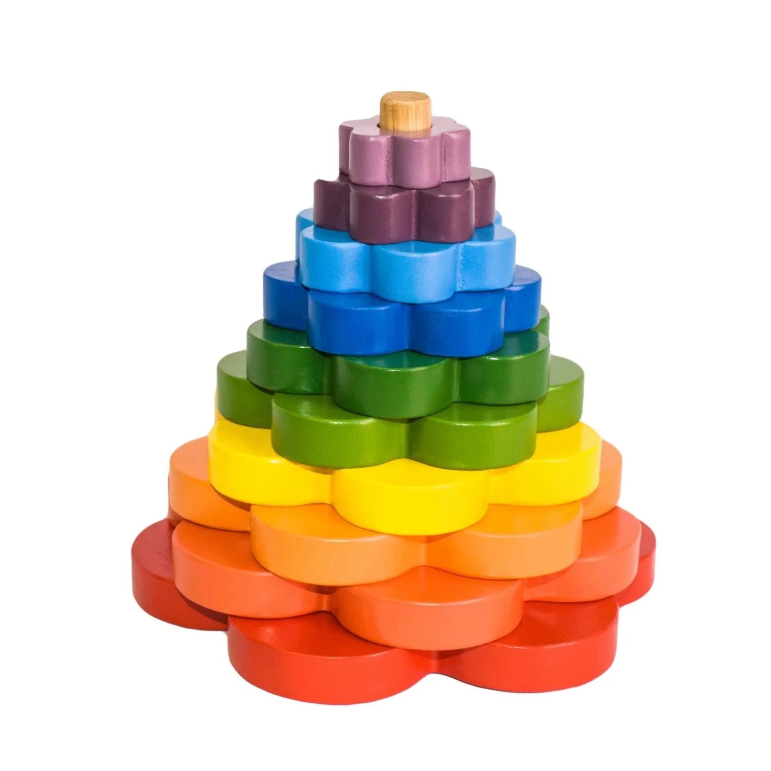 Wooden Rainbow Flower Stacker - QToys | Wooden Toy NZ