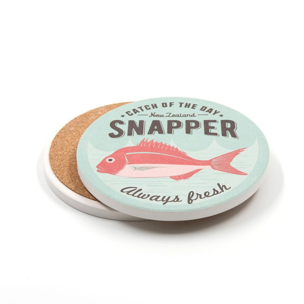 NZ Seafood Snapper Ceramic Coaster (4 Pack) by 100% NZ