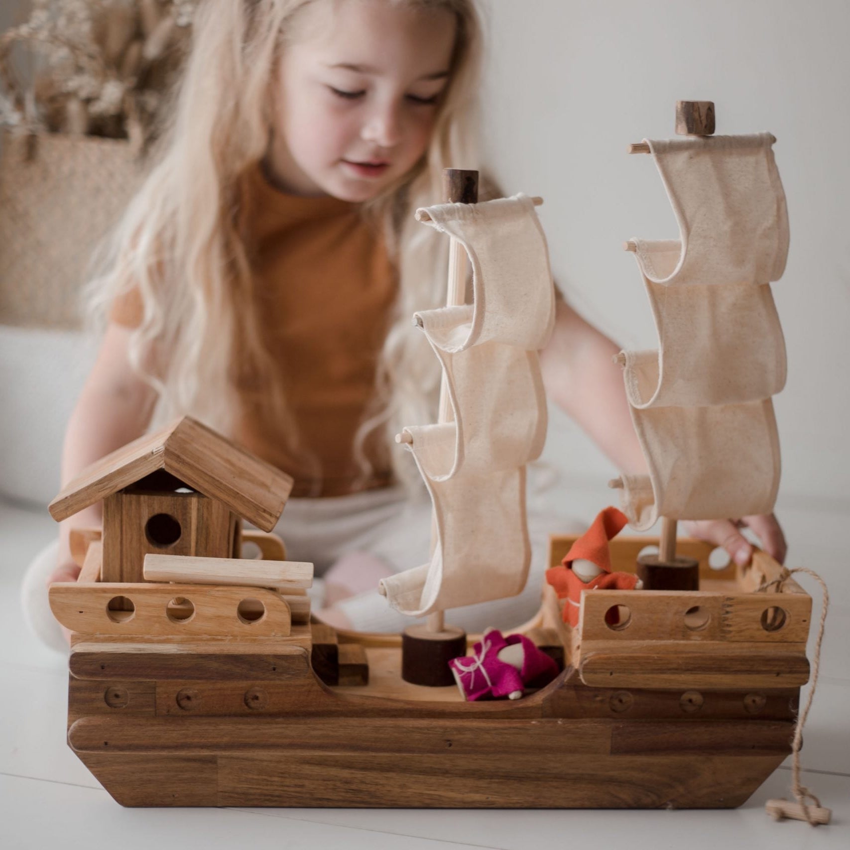 Wooden Pirate Ship - QToys | Wooden Toy NZ