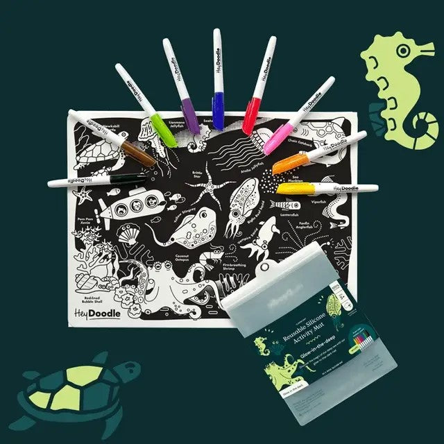 Glow In The Deep Reusable Silicone Large Drawing Mat and Pen Set by HeyDoodle: Ages 3+