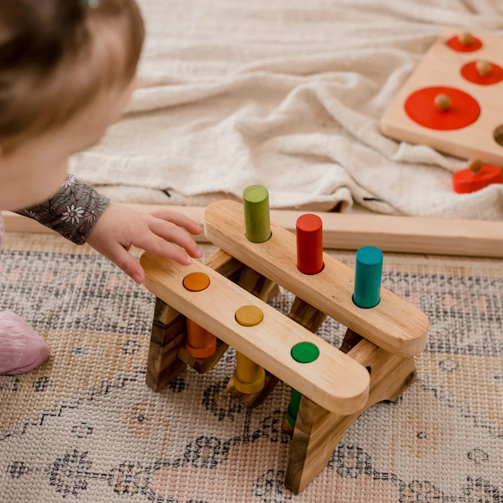 Wooden Pound A Peg Bench - QToys | Montessori Wooden Toy NZ