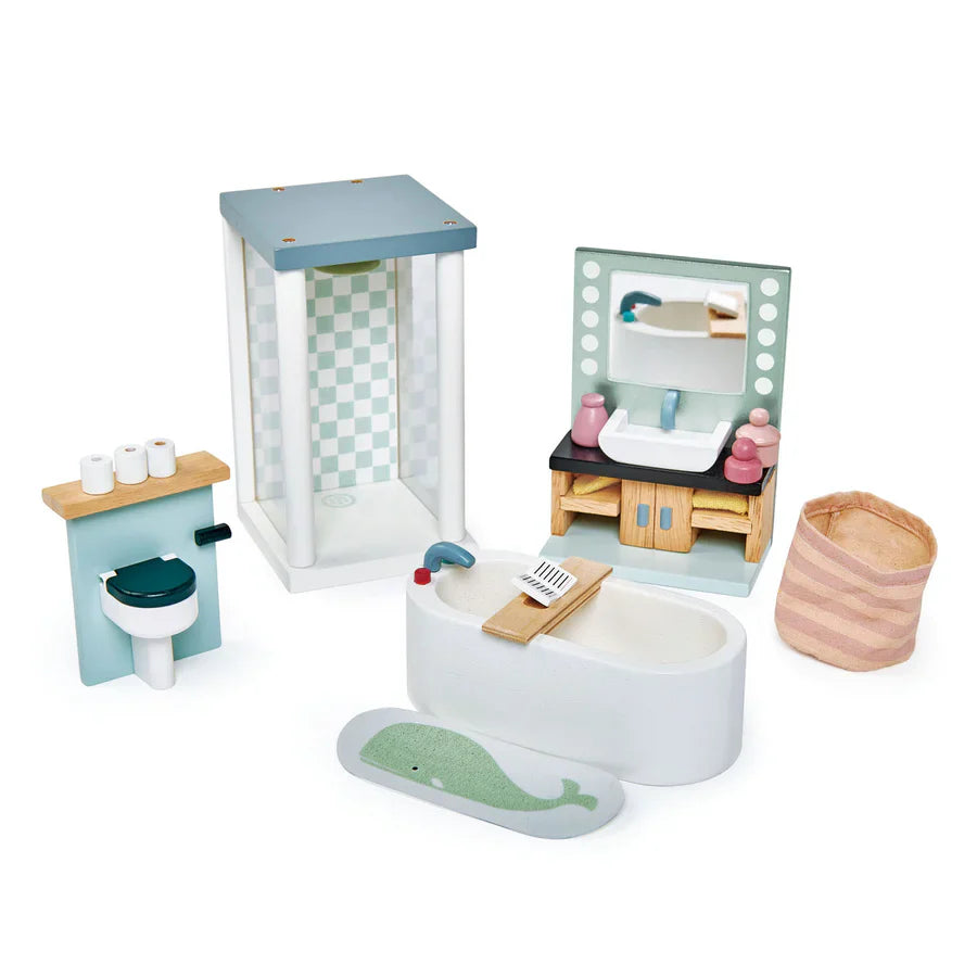 Wooden Doll House Bathroom Furniture Set – Tender Leaf Toys | Doll House Furniture NZ