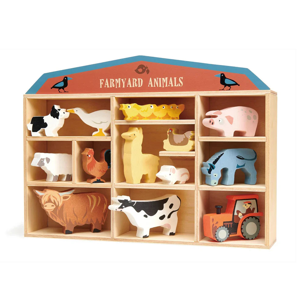 Wooden Farmyard Animals Set with Display Shelf – Tender Leaf Toys