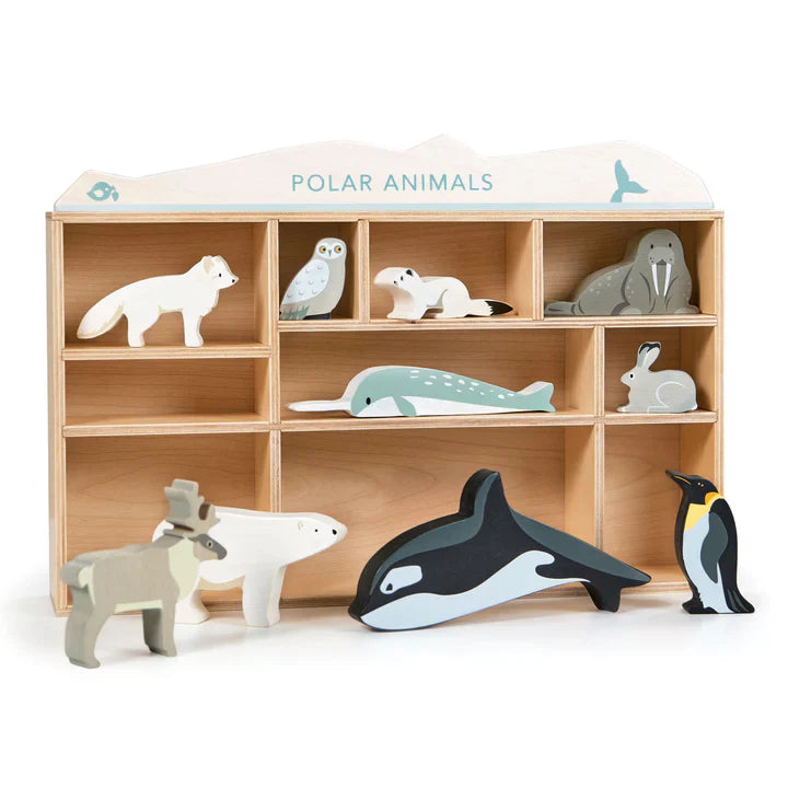 Wooden Polar Animals Display Shelf Set - Tender Leaf Toys | Wooden Toy NZ