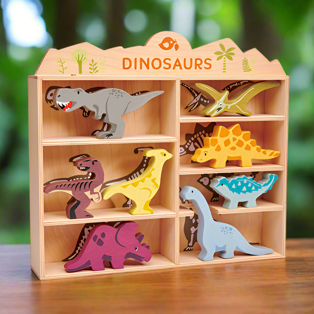Wooden Dinosaur Toy Set with Display Unit - Tender Leaf Toys