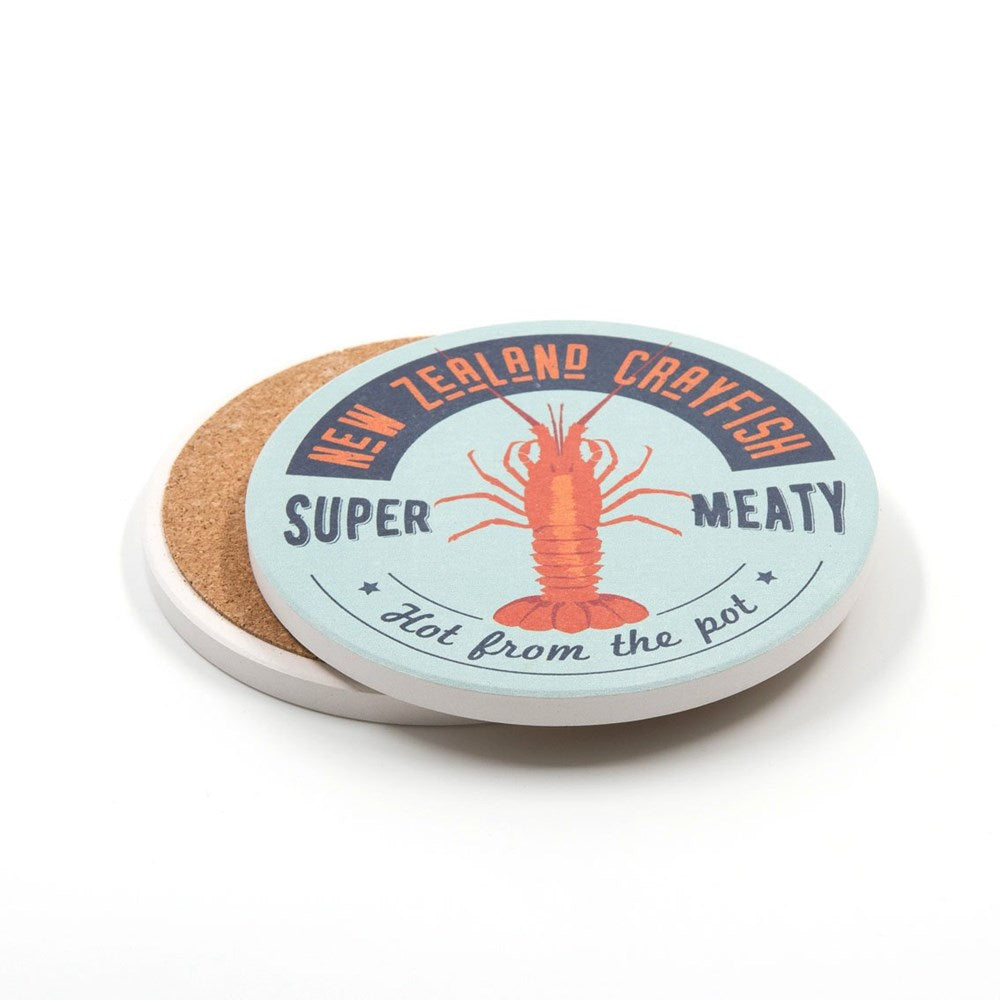 NZ Seafood Crayfish Ceramic Coaster (4 Pack) by 100% NZ