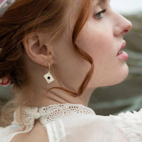 Enamel Ace of Spades Huggie Earrings by Fable England