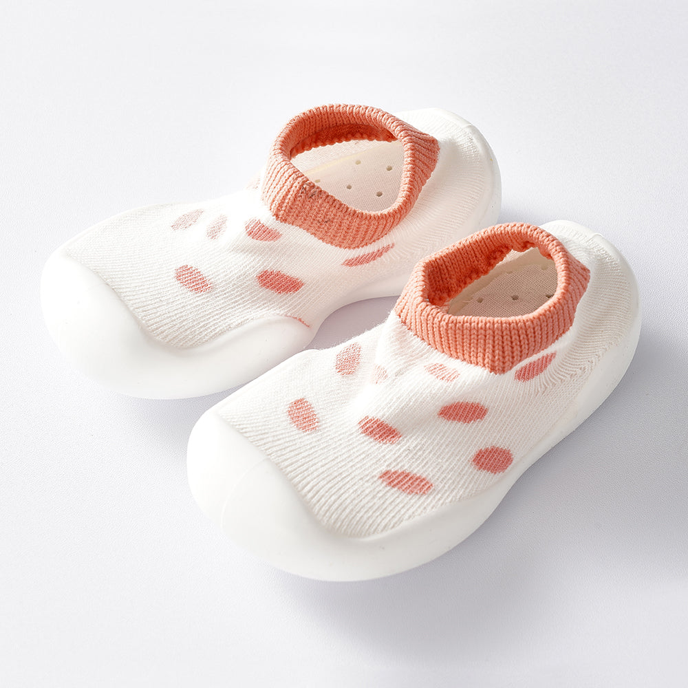 Baby Pre-Walkers / Toddler Shoe Socks - White with Pink Spots