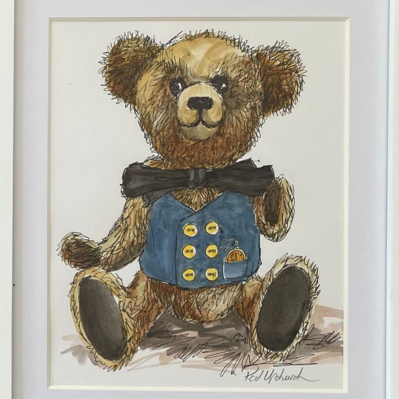 Dapper Teddy: Framed Original Doodle Artwork by New Zealand Artist Rod Upchurch