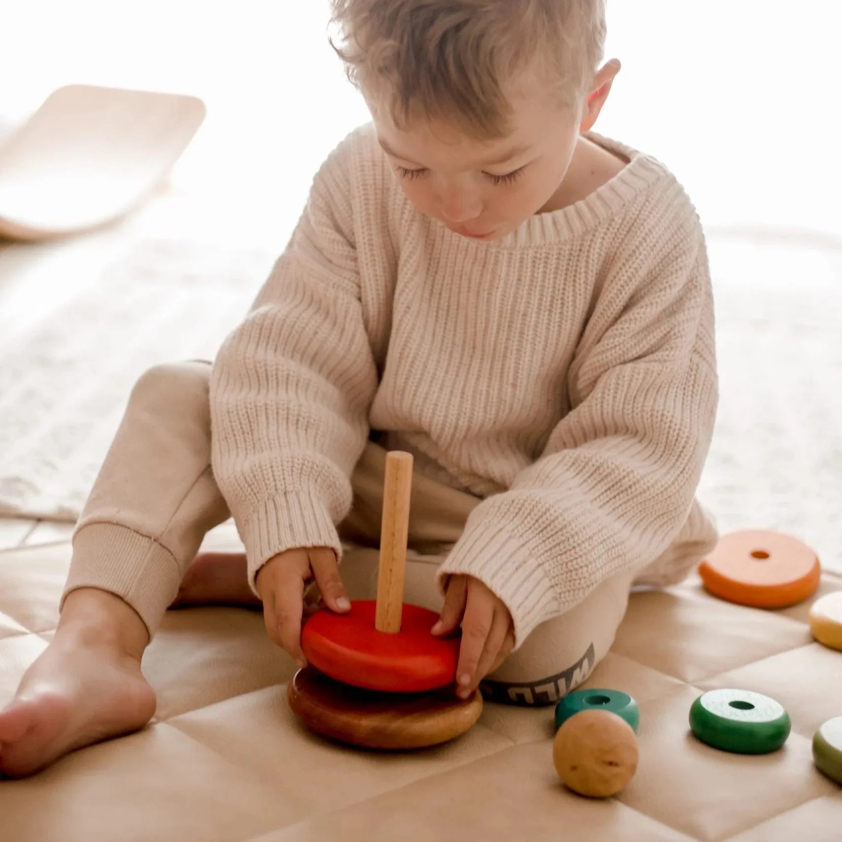 Wooden Bouncing Stacking Rings - QToys | Wooden Toy NZ