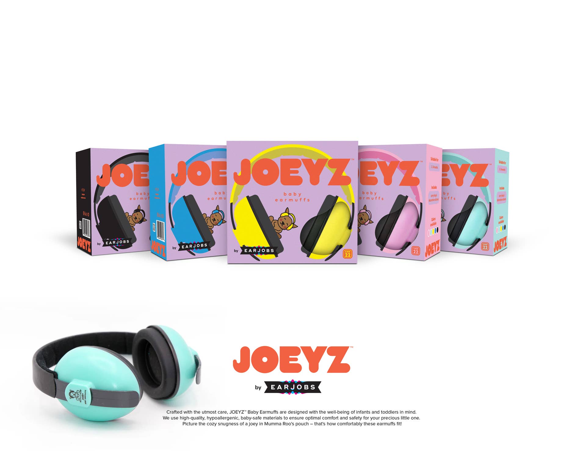 JOEYZ®  Noise Cancelling Baby Earmuffs by Earjobs - Suitable for 3-36 months