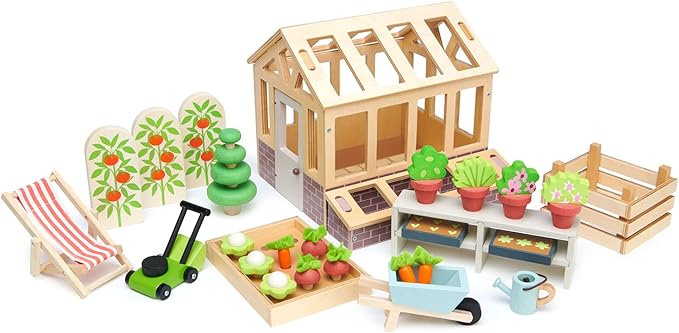 Wooden Greenhouse and Garden Set - Tender Leaf Toys | Doll House Accessory NZ