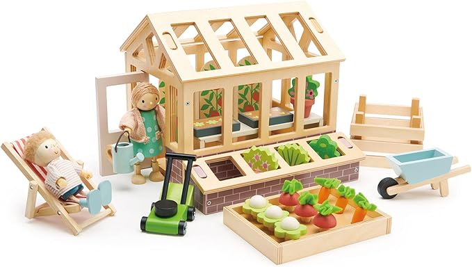 Wooden Greenhouse and Garden Set - Tender Leaf Toys | Doll House Accessory NZ