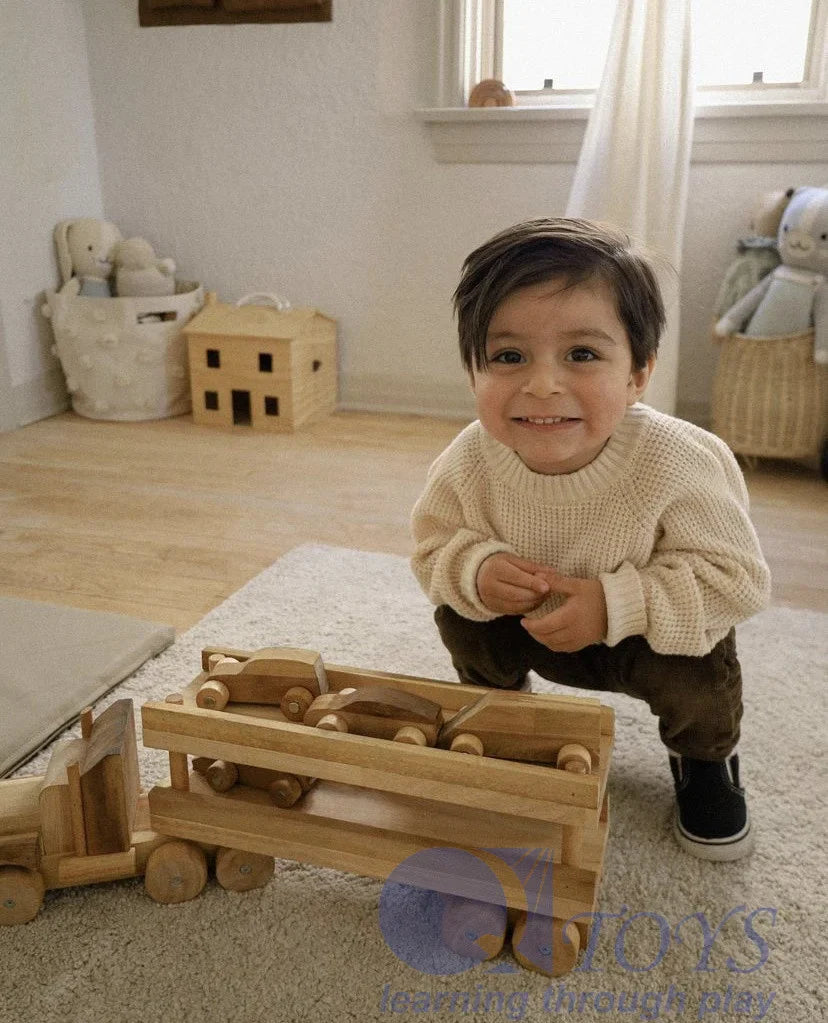 Wooden Car Transport Truck - QToys | Wooden Toy NZ