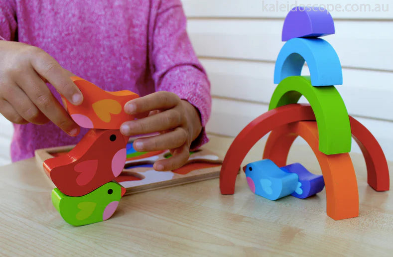 Bird And Rainbow Wooden Puzzle - Kiddie Connect