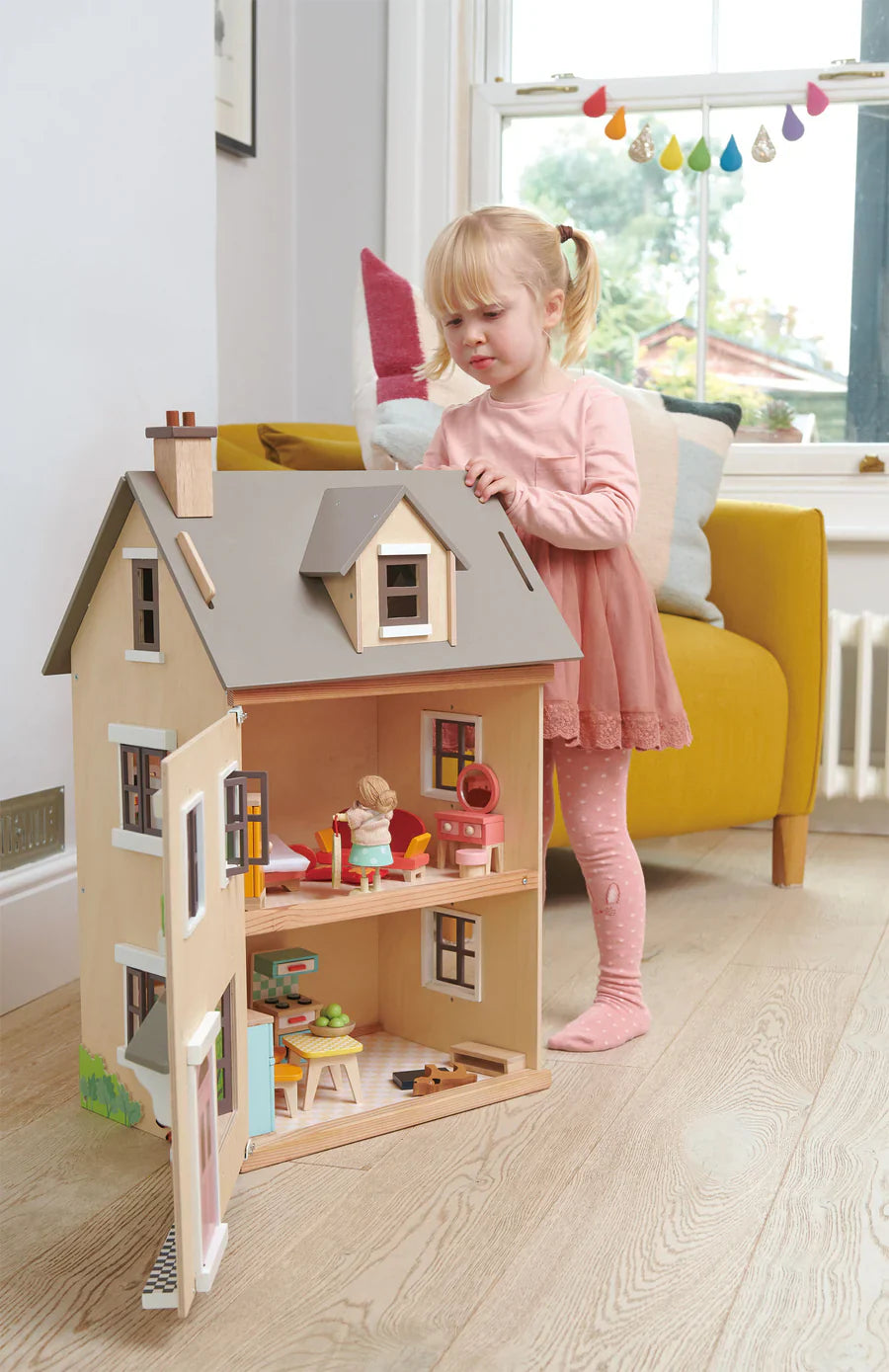 Foxtail Villa Wooden Dollhouse – 2-Storey Doll House with Attic |  Tender Leaf Toys