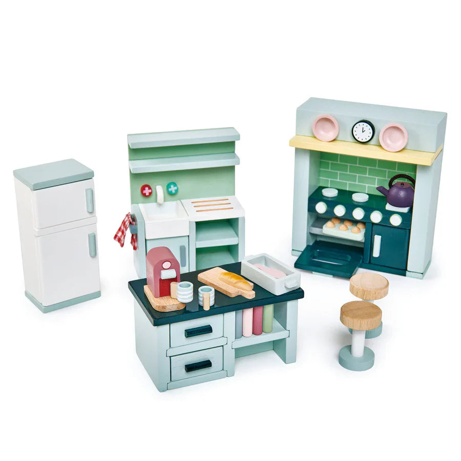 Wooden Doll House Kitchen Furniture Set - Tender Leaf Toys | Doll House Furniture NZ