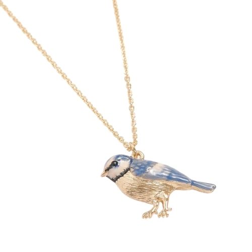 Enamel Blue Tit Long Necklace by Fable England