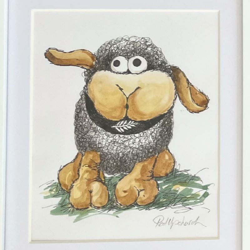 Baa Baa the Kiwi Sheep: Framed Original Doodle Artwork by New Zealand Artist Rod Upchurch