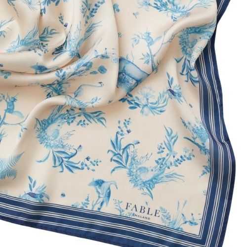 Toile de Jouy Vintage Blue Square Scarf by Fable England