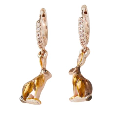 Enamel Hare Huggie Earrings by Fable England